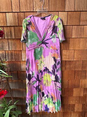 ASOS Design Pleated Floral Flutter Short Sleeve Midi Dress in Women's 14